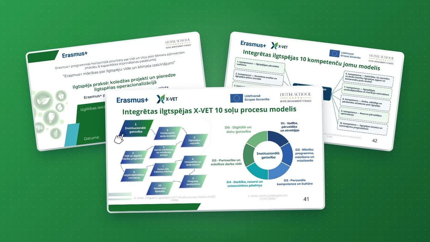 Slides from the presentation at the VIAA event: the title slide, the X-VET 10-step process model and the X-VET competence model